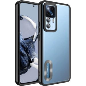 Xiaomi Mi 12T Pro Kılıf Kamera Lens Korumalı Şeffaf Renkli Logo Gösteren Parlak Kapak - Siyah