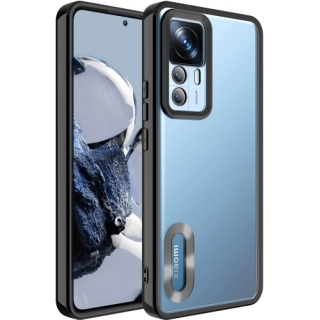Xiaomi Mi 12T Pro Kılıf Kamera Lens Korumalı Şeffaf Renkli Logo Gösteren Parlak Kapak - Siyah
