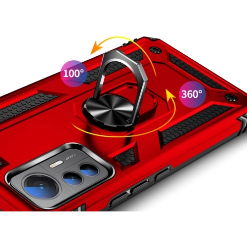 Xiaomi Mi 12T Pro Kılıf Silikon Zırhlı Standlı Yüzüklü Mıknatıslı Tank Kapak - Gümüş