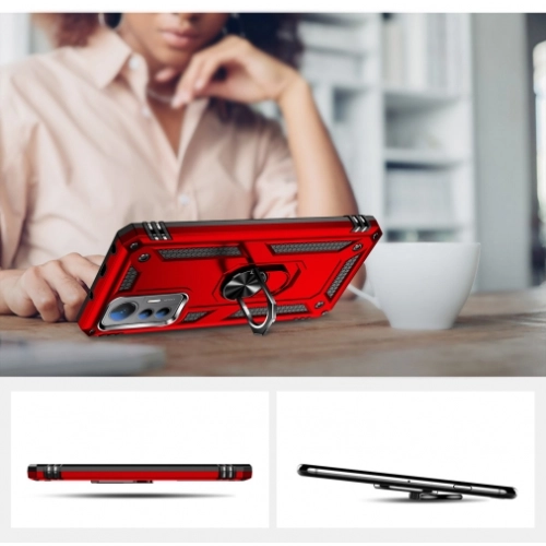 Xiaomi Mi 12T Pro Kılıf Silikon Zırhlı Standlı Yüzüklü Mıknatıslı Tank Kapak - Kırmızı