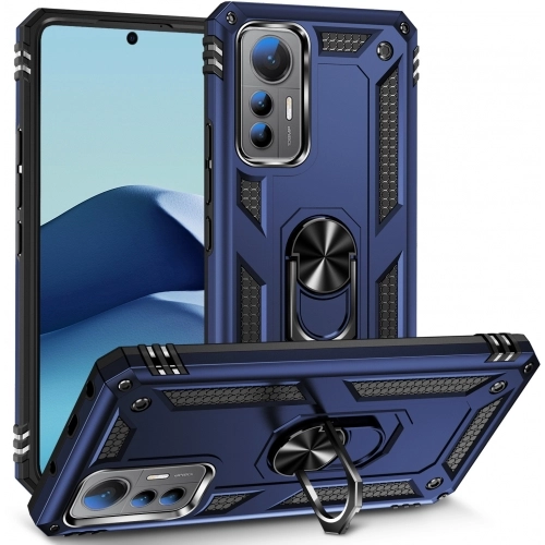 Xiaomi Mi 12T Pro Kılıf Silikon Zırhlı Standlı Yüzüklü Mıknatıslı Tank Kapak - Lacivert