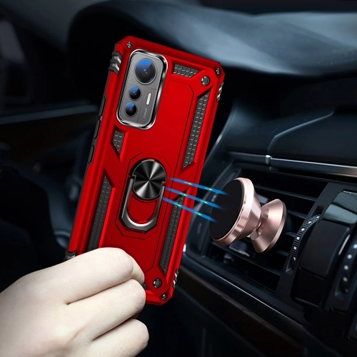 Xiaomi Mi 12T Pro Kılıf Silikon Zırhlı Standlı Yüzüklü Mıknatıslı Tank Kapak - Rose Gold