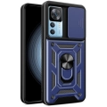 Xiaomi Mi 12T Pro Kılıf Zırhlı Standlı Silikon Sürgülü Kamera Korumalı Tank Kapak - Mavi