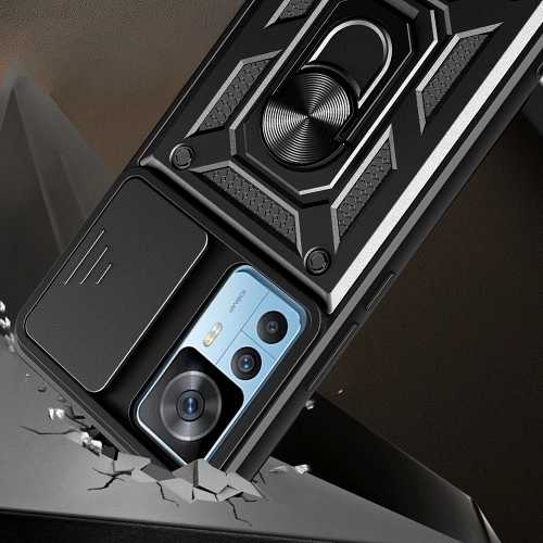 Xiaomi Mi 12T Pro Kılıf Zırhlı Standlı Silikon Sürgülü Kamera Korumalı Tank Kapak - Siyah