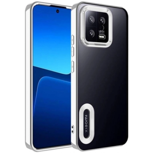 Xiaomi Mi 13 Kılıf Kamera Lens Korumalı Şeffaf Renkli Logo Gösteren Parlak Kapak - Gümüş