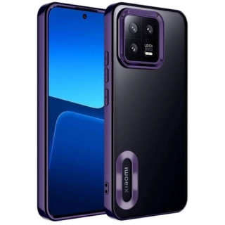 Xiaomi Mi 13 Kılıf Kamera Lens Korumalı Şeffaf Renkli Logo Gösteren Parlak Kapak - Koyu Mor