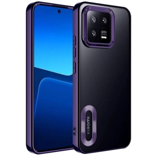 Xiaomi Mi 13 Kılıf Kamera Lens Korumalı Şeffaf Renkli Logo Gösteren Parlak Kapak - Koyu Mor