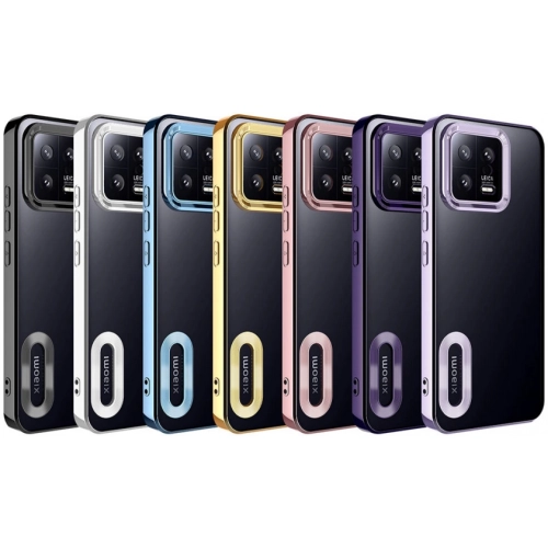 Xiaomi Mi 13 Kılıf Kamera Lens Korumalı Şeffaf Renkli Logo Gösteren Parlak Kapak - Koyu Mor