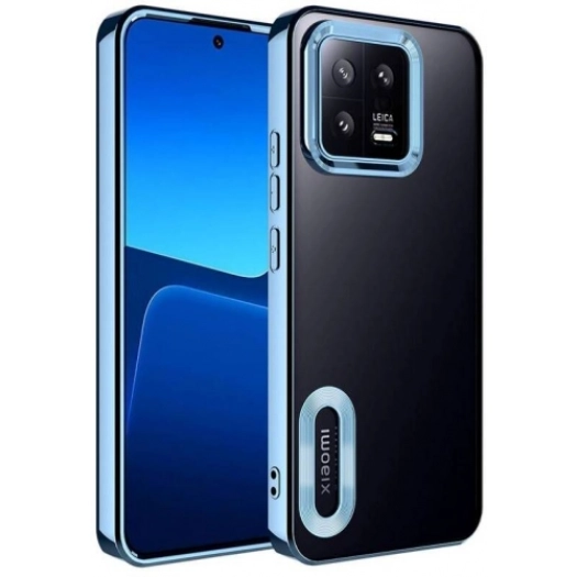 Xiaomi Mi 13 Kılıf Kamera Lens Korumalı Şeffaf Renkli Logo Gösteren Parlak Kapak - Mavi