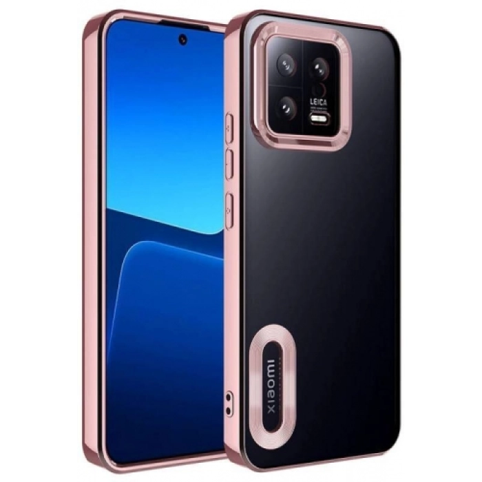 Xiaomi Mi 13 Kılıf Kamera Lens Korumalı Şeffaf Renkli Logo Gösteren Parlak Kapak - Rose Gold