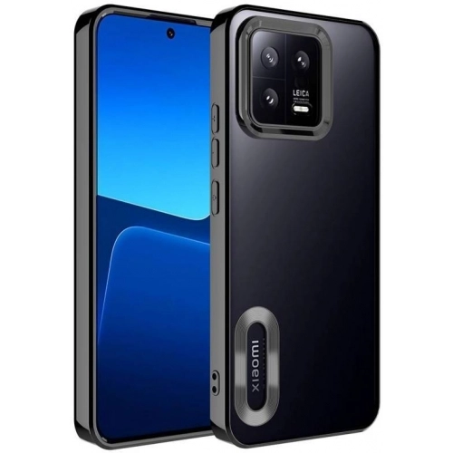 Xiaomi Mi 13 Kılıf Kamera Lens Korumalı Şeffaf Renkli Logo Gösteren Parlak Kapak - Siyah