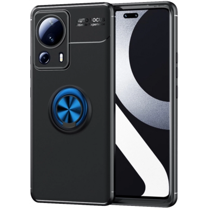 Xiaomi Mi 13 Lite Kılıf Renkli Silikon Yüzüklü Standlı Auto Focus Ravel Kapak - Mavi - Siyah