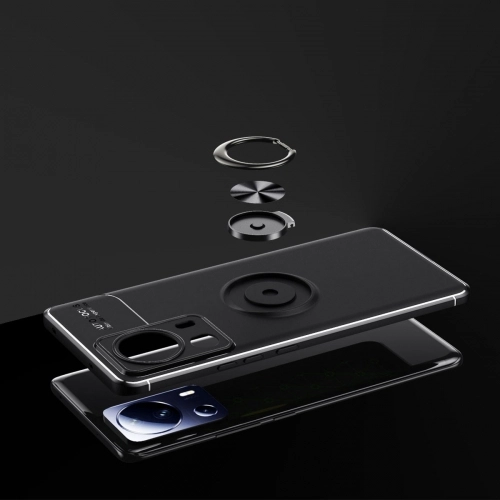 Xiaomi Mi 13 Lite Kılıf Renkli Silikon Yüzüklü Standlı Auto Focus Ravel Kapak - Siyah