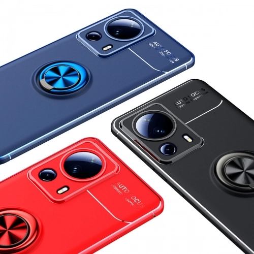 Xiaomi Mi 13 Lite Kılıf Renkli Silikon Yüzüklü Standlı Auto Focus Ravel Kapak - Siyah