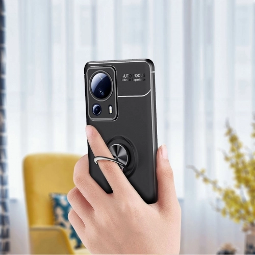 Xiaomi Mi 13 Lite Kılıf Renkli Silikon Yüzüklü Standlı Auto Focus Ravel Kapak - Siyah