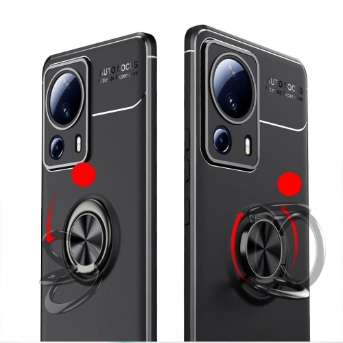 Xiaomi Mi 13 Lite Kılıf Renkli Silikon Yüzüklü Standlı Auto Focus Ravel Kapak - Siyah