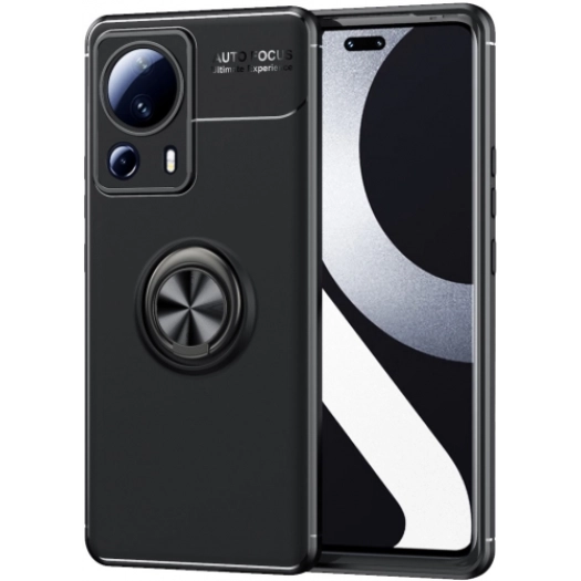 Xiaomi Mi 13 Lite Kılıf Renkli Silikon Yüzüklü Standlı Auto Focus Ravel Kapak - Siyah