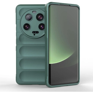 Xiaomi Mi 13 Ultra Kılıf Esnek TPU Oyuklu Arka Yüzey Tasarımlı Zore Etnik Silikon Kapak - Koyu Yeşil