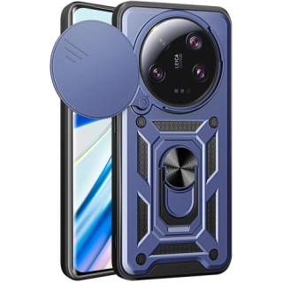 Xiaomi Mi 13 Ultra Kılıf Zırhlı Standlı Silikon Sürgülü Kamera Korumalı Tank Kapak - Mavi