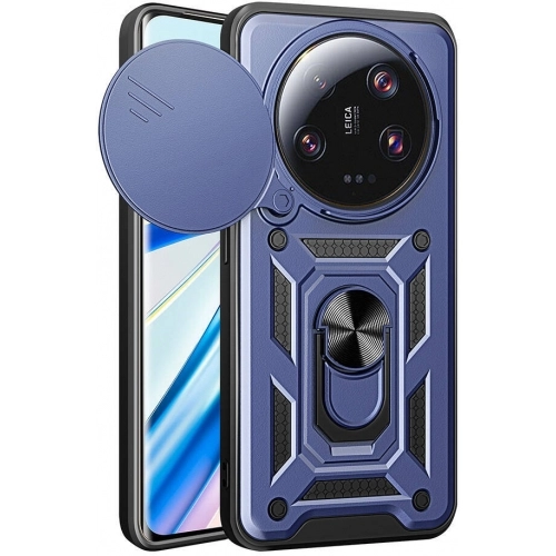 Xiaomi Mi 13 Ultra Kılıf Zırhlı Standlı Silikon Sürgülü Kamera Korumalı Tank Kapak - Mavi