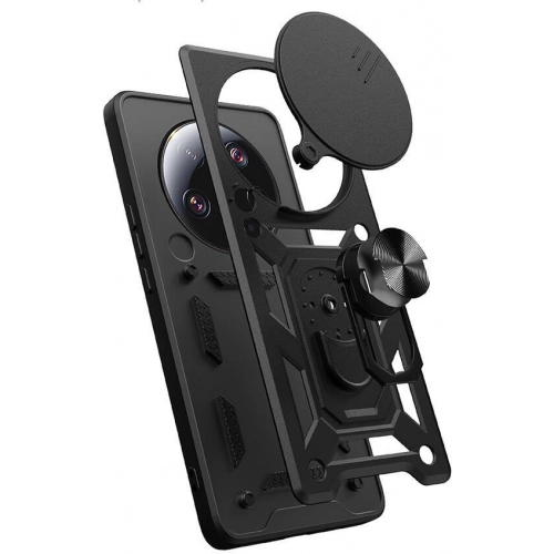 Xiaomi Mi 13 Ultra Kılıf Zırhlı Standlı Silikon Sürgülü Kamera Korumalı Tank Kapak - Mavi