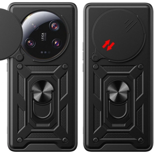 Xiaomi Mi 13 Ultra Kılıf Zırhlı Standlı Silikon Sürgülü Kamera Korumalı Tank Kapak - Mavi