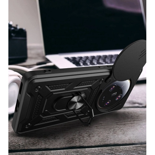 Xiaomi Mi 13 Ultra Kılıf Zırhlı Standlı Silikon Sürgülü Kamera Korumalı Tank Kapak - Mavi