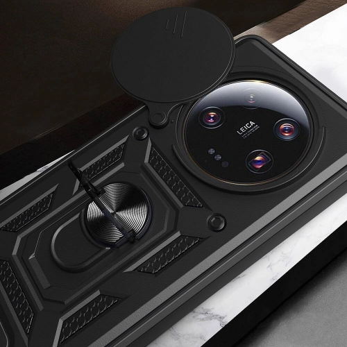 Xiaomi Mi 13 Ultra Kılıf Zırhlı Standlı Silikon Sürgülü Kamera Korumalı Tank Kapak - Mavi