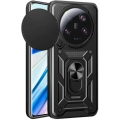 Xiaomi Mi 13 Ultra Kılıf Zırhlı Standlı Silikon Sürgülü Kamera Korumalı Tank Kapak - Siyah