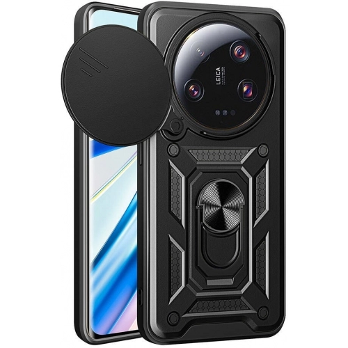 Xiaomi Mi 13 Ultra Kılıf Zırhlı Standlı Silikon Sürgülü Kamera Korumalı Tank Kapak - Siyah