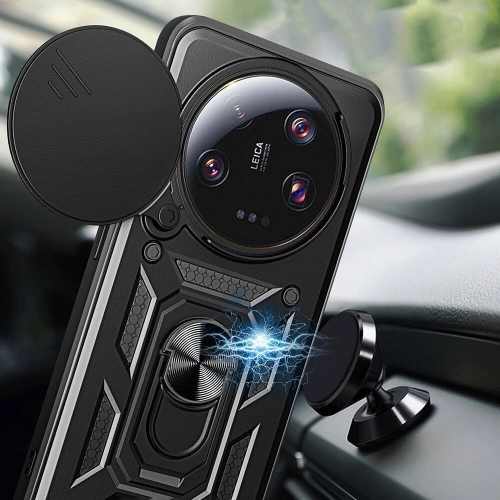 Xiaomi Mi 13 Ultra Kılıf Zırhlı Standlı Silikon Sürgülü Kamera Korumalı Tank Kapak - Siyah