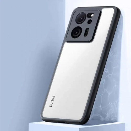 Xiaomi Mi 13T Kılıf Arkası Şeffaf Kenarları Silikon Lüks Roll Kapak - Siyah