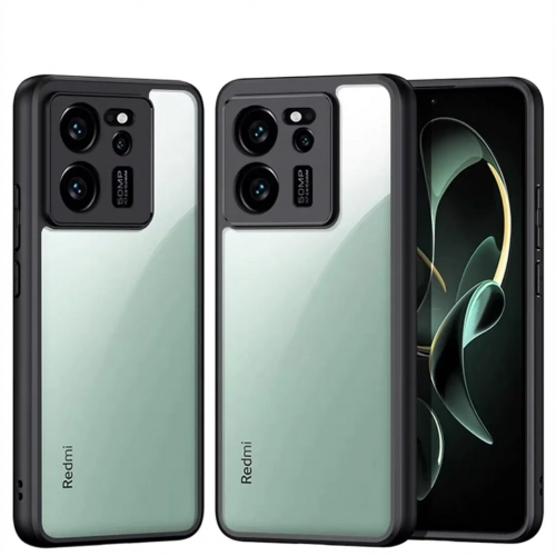 Xiaomi Mi 13T Kılıf Arkası Şeffaf Kenarları Silikon Lüks Roll Kapak - Siyah