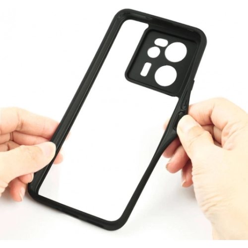 Xiaomi Mi 13T Kılıf Arkası Şeffaf Kenarları Silikon Lüks Roll Kapak - Siyah