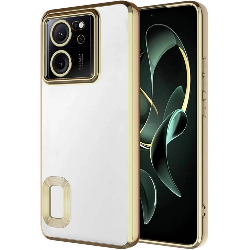 Xiaomi Mi 13T Kılıf Kamera Lens Korumalı Şeffaf Renkli Logo Gösteren Parlak Kapak - Gold
