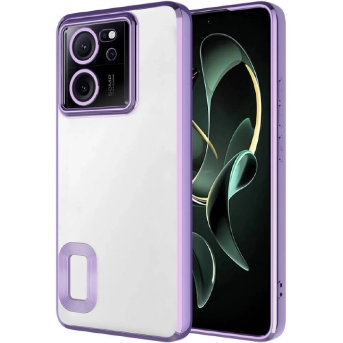 Xiaomi Mi 13T Kılıf Kamera Lens Korumalı Şeffaf Renkli Logo Gösteren Parlak Kapak - Lila