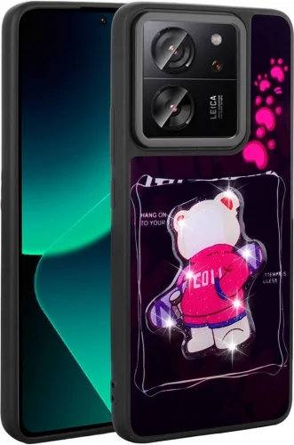 Xiaomi Mi 13T Kılıf Parlayan Kabartmalı İkonik Figürlü Amas Silikon Kapak - Siyah