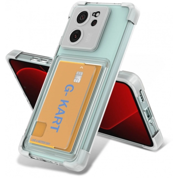 Xiaomi Mi 13T Pro Kılıf Airbag Tasarımlı Şeffaf Kartlıklı G-Kart Kapak - Şeffaf