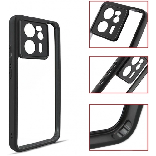 Xiaomi Mi 13T Pro Kılıf Arkası Şeffaf Kenarları Silikon Lüks Roll Kapak - Siyah