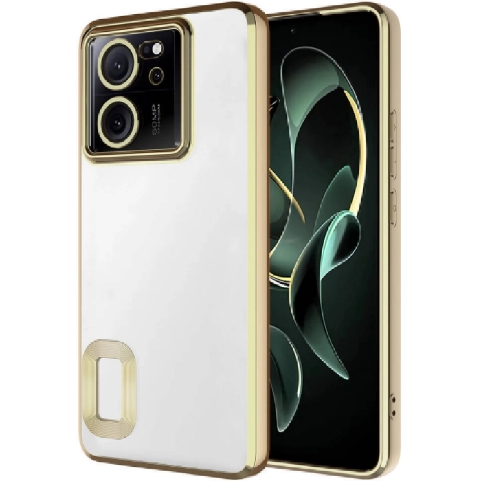 Xiaomi Mi 13T Pro Kılıf Kamera Lens Korumalı Şeffaf Renkli Logo Gösteren Parlak Kapak - Gold