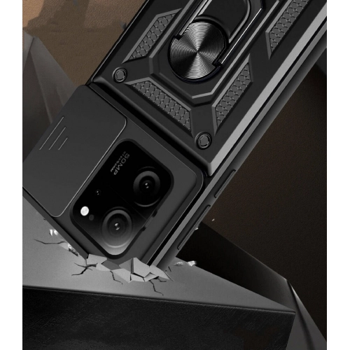 Xiaomi Mi 13T Pro Kılıf Zırhlı Standlı Silikon Sürgülü Kamera Korumalı Tank Kapak - Siyah