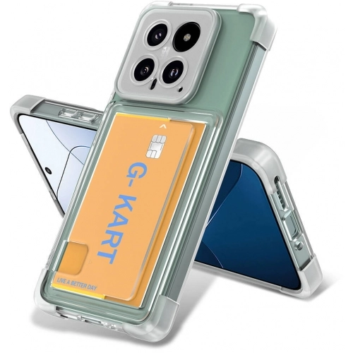 Xiaomi Mi 14 Kılıf Airbag Tasarımlı Şeffaf Kartlıklı G-Kart Kapak - Şeffaf