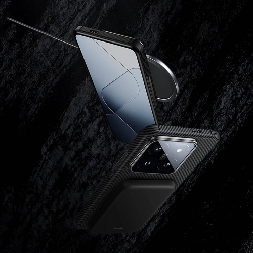 Xiaomi Mi 14 (6.1) Kılıf Magsafe Özellikli Karbon Fiber Benks Essential ArmorAir 600D Kevlar Kapak - Siyah