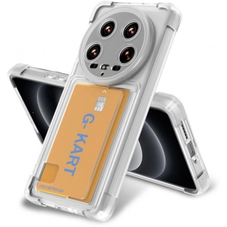 Xiaomi Mi 14 Ultra Kılıf Airbag Tasarımlı Şeffaf Kartlıklı G-Kart Kapak - Şeffaf