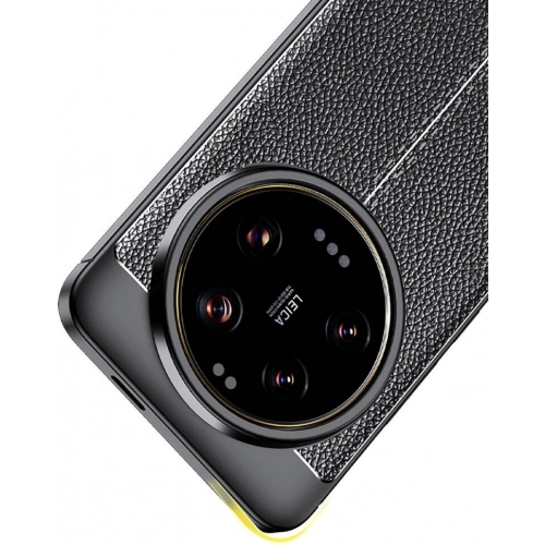 Xiaomi Mi 14 Ultra Kılıf Deri Görünümlü Lüks Parmak İzi Bırakmaz Niss Silikon Kapak - Siyah