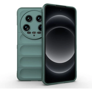 Xiaomi Mi 14 Ultra Kılıf Esnek TPU Oyuklu Arka Yüzey Tasarımlı Zore Etnik Silikon Kapak - Koyu Yeşil