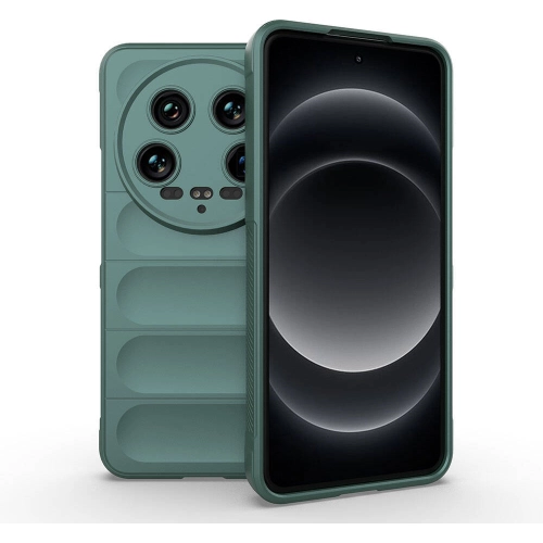 Xiaomi Mi 14 Ultra Kılıf Esnek TPU Oyuklu Arka Yüzey Tasarımlı Zore Etnik Silikon Kapak - Koyu Yeşil