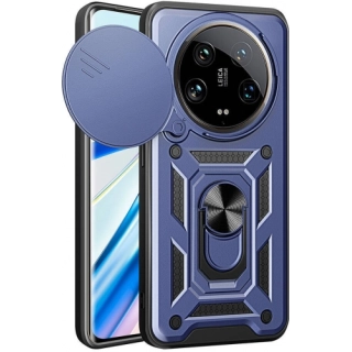 Xiaomi Mi 14 Ultra Kılıf Zırhlı Standlı Silikon Sürgülü Kamera Korumalı Tank Kapak - Mavi