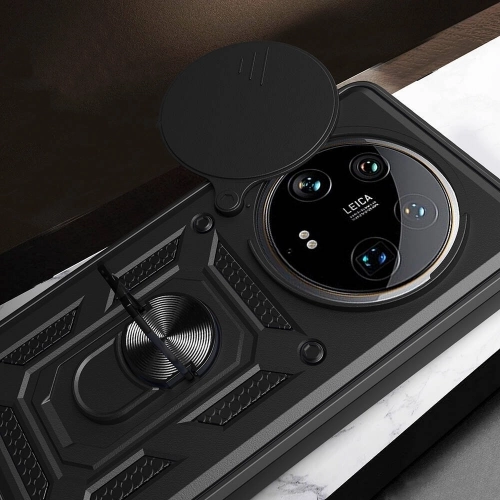 Xiaomi Mi 14 Ultra Kılıf Zırhlı Standlı Silikon Sürgülü Kamera Korumalı Tank Kapak - Mavi