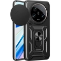 Xiaomi Mi 14 Ultra Kılıf Zırhlı Standlı Silikon Sürgülü Kamera Korumalı Tank Kapak - Siyah
